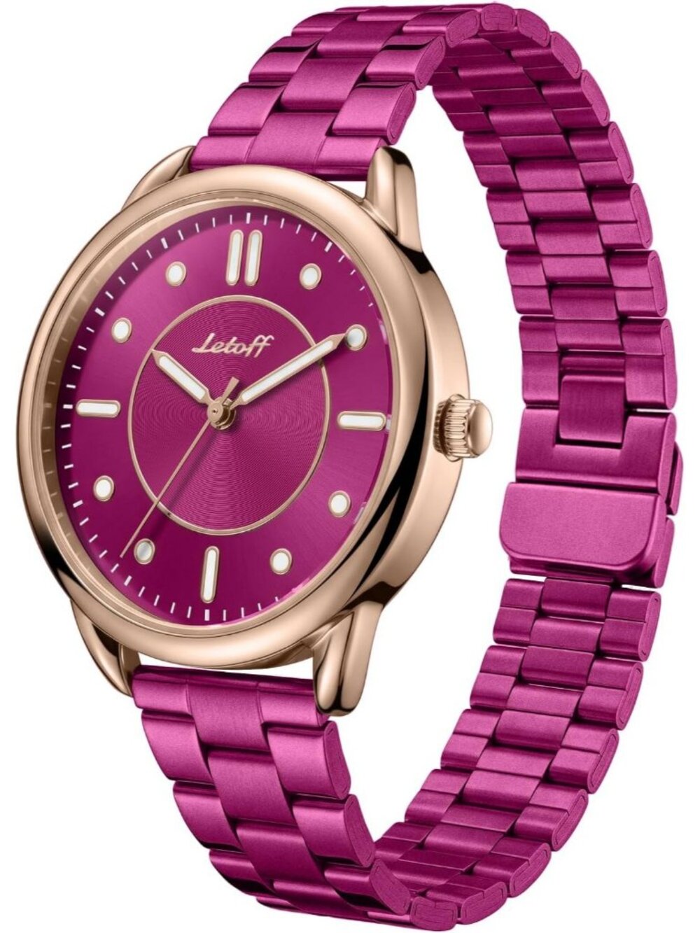 Women's Rose Red Stainless Steel Magnetic Adjustment Band Elegant Wrist Watches